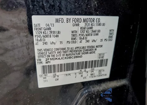 2013 Ford Edge Sel из США, поврежденный, VIN 2FMDK4JCXDBC28843